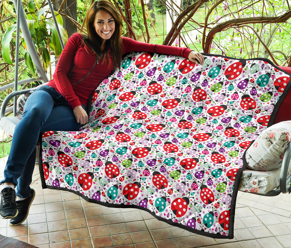 Ladybug Pattern Print Design 03 Premium Quilt
