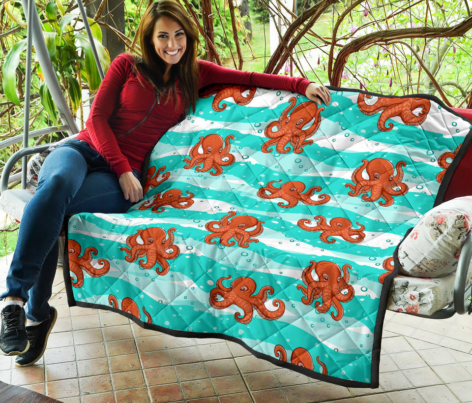 Octopuses Sea Wave Background Premium Quilt