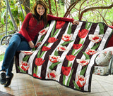 Red And White Tulips Pattern Premium Quilt