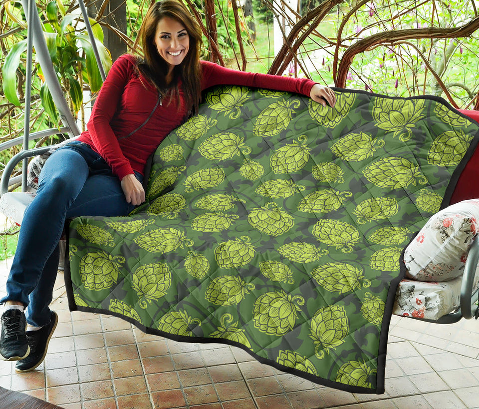 Hop Pattern Hop Cone Background Premium Quilt