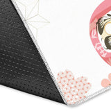 Daruma Japanese Wooden Doll Cherry Blossom Flower Pattern Area Rug