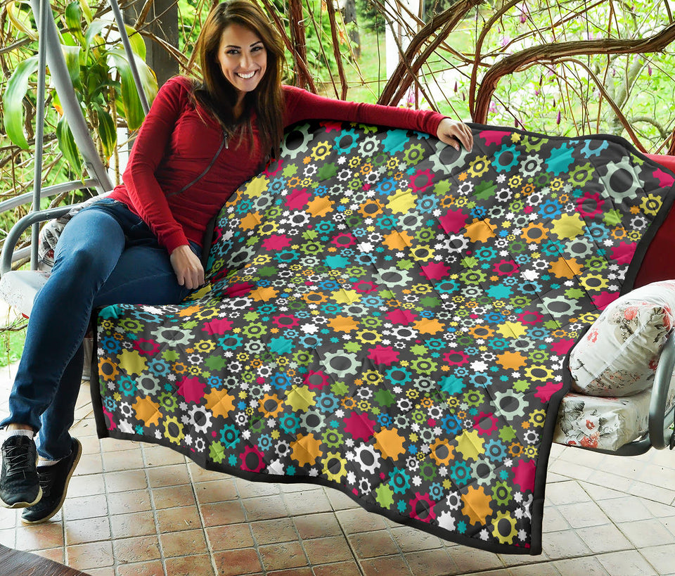 Gear Pattern Print Design 03 Premium Quilt
