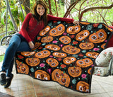 Pumpkin Flowers Spiderweb Halloween Theme Premium Quilt