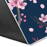 Pink Sakura Cherry Blossom Blue Background Area Rug