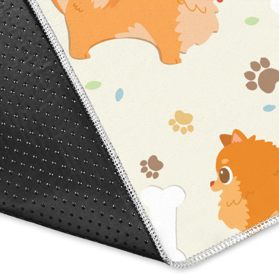 Cute Brown Pomeranian Paw Leave Bone Pattern Area Rug