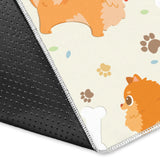 Cute Brown Pomeranian Paw Leave Bone Pattern Area Rug
