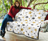 Hand Drawn Gold Black Star Pattern Premium Quilt.