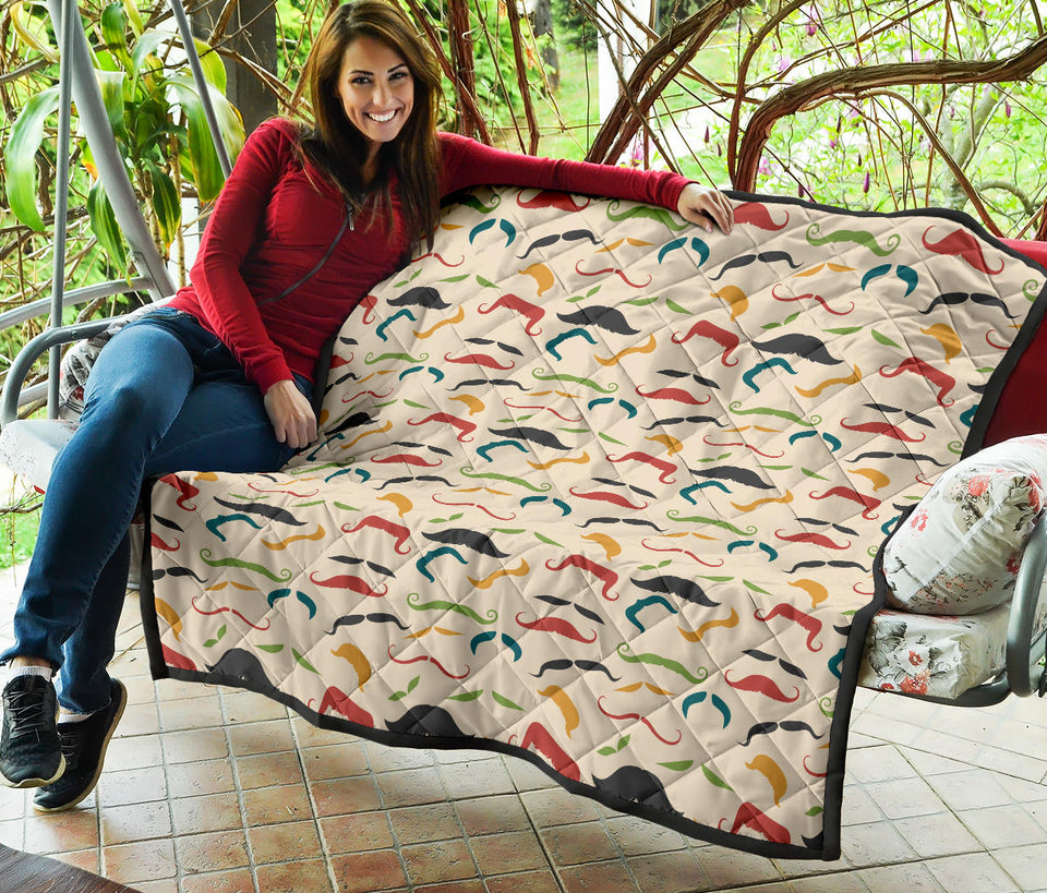 Mustache Beard Pattern Print Design 03 Premium Quilt