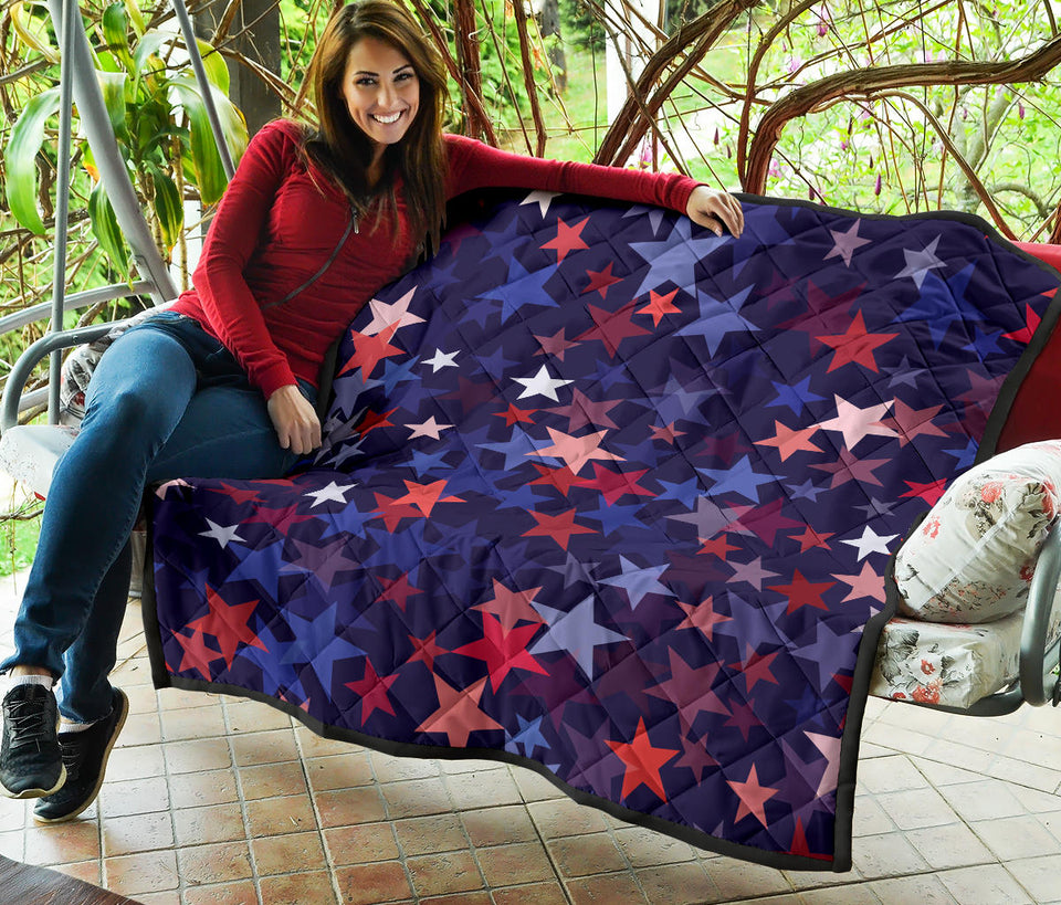 Red Blue Star Pattern Premium Quilt.