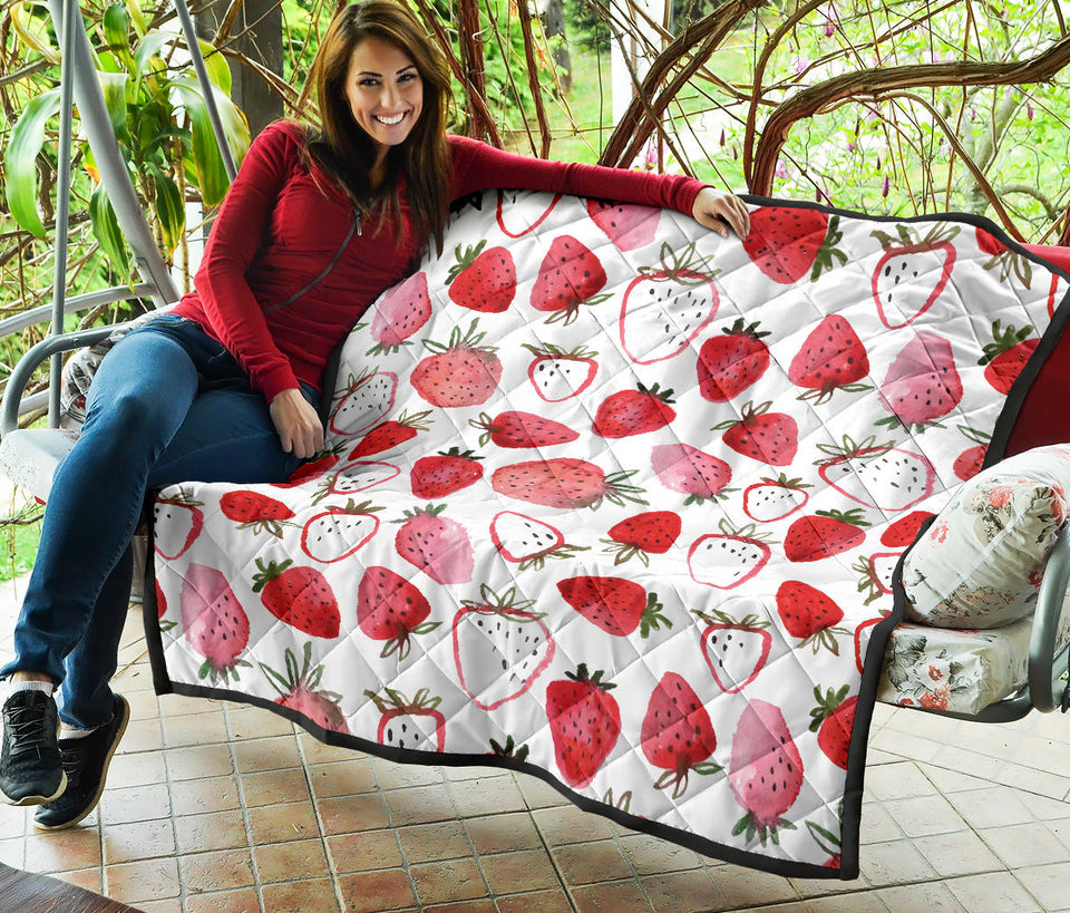 Watercolor Hand Drawn Beautiful Strawberry Pattern Premium Quilt