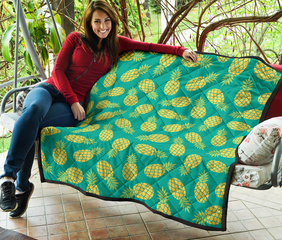 Pineapples Pattern Green Background Premium Quilt