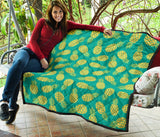 Pineapples Pattern Green Background Premium Quilt