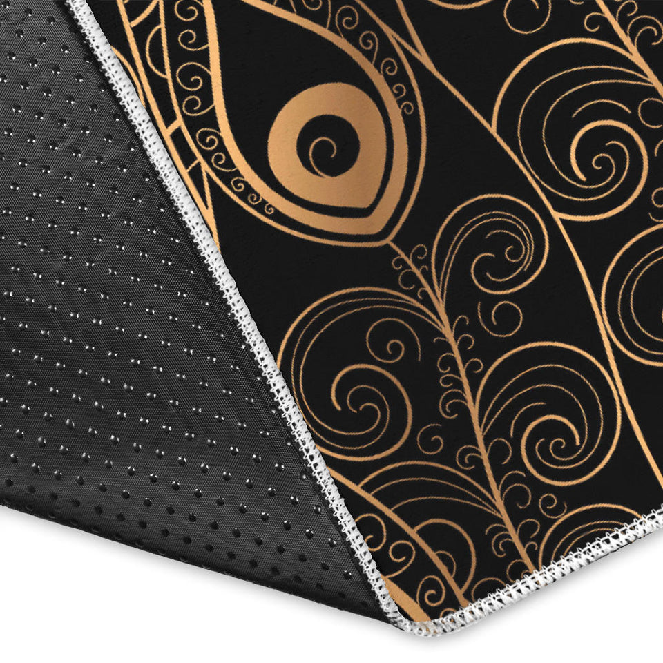 Gold Peacock Feather Pattern Area Rug