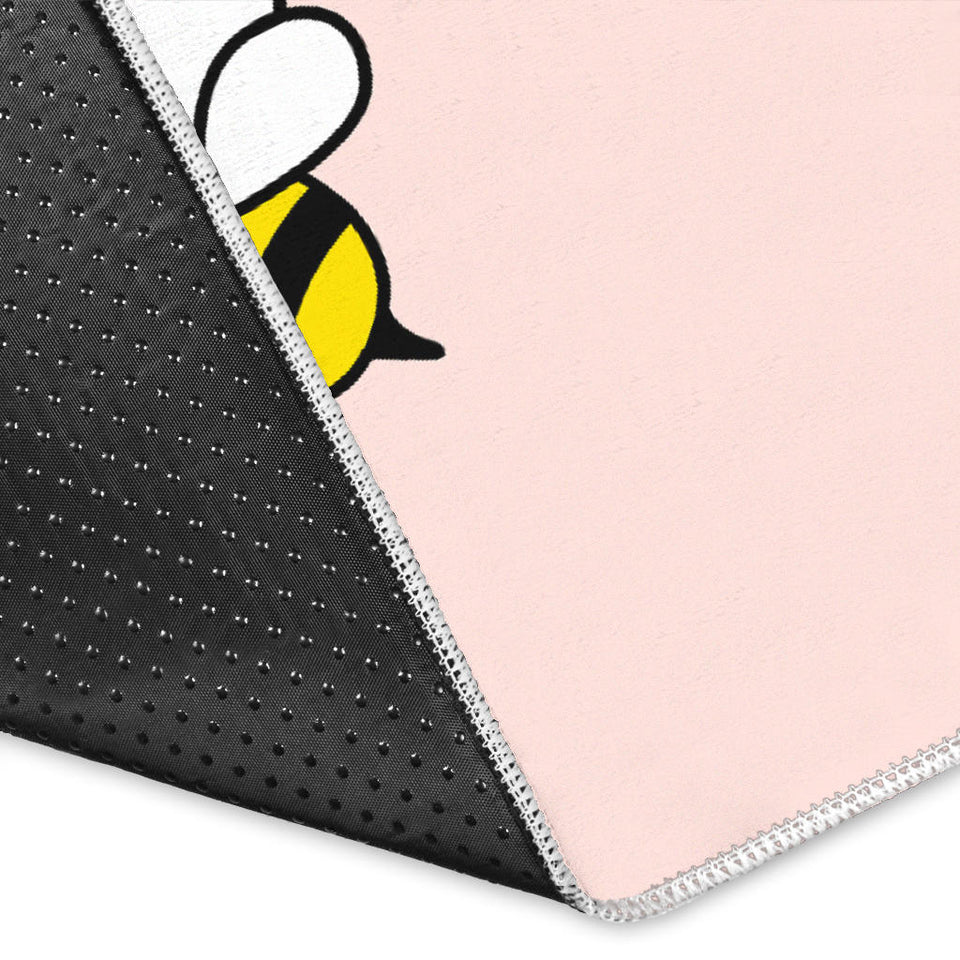 Cute Bee Flower Pattern Pink Background Area Rug