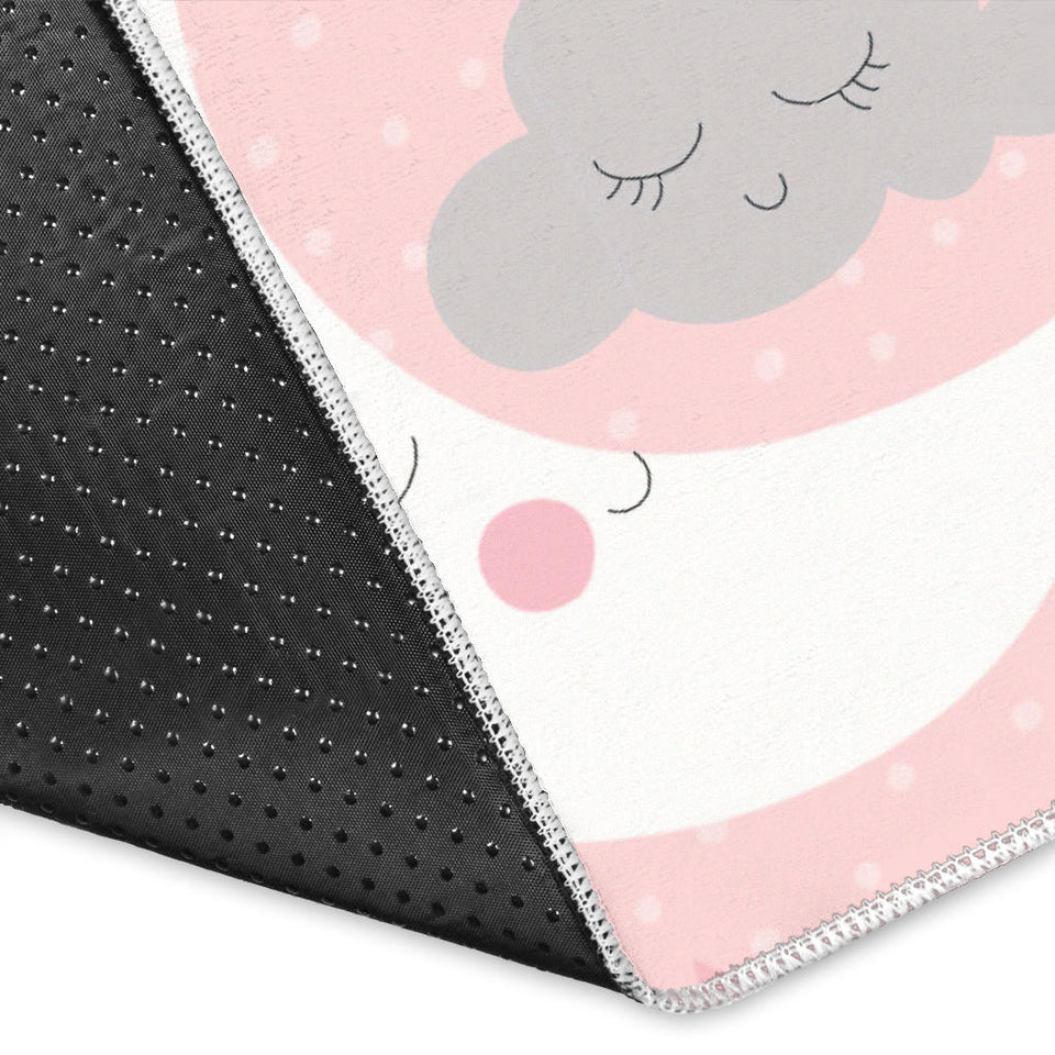 Cute Moon Cloud Star Pattern Pink Dot Background Area Rug