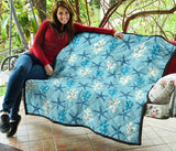 Blue Starfish Coral Reef Pattern Premium Quilt