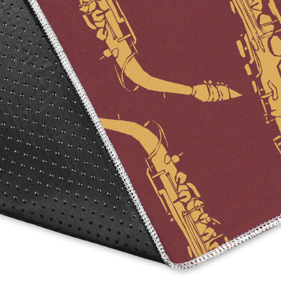 Hand Drawn Gold Saxophone Red Background  Area Rug