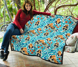 Cute Sea Otters Fishe Sea Urchin Pattern Premium Quilt