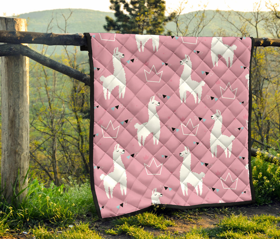Llama Alpaca Pink Background Premium Quilt