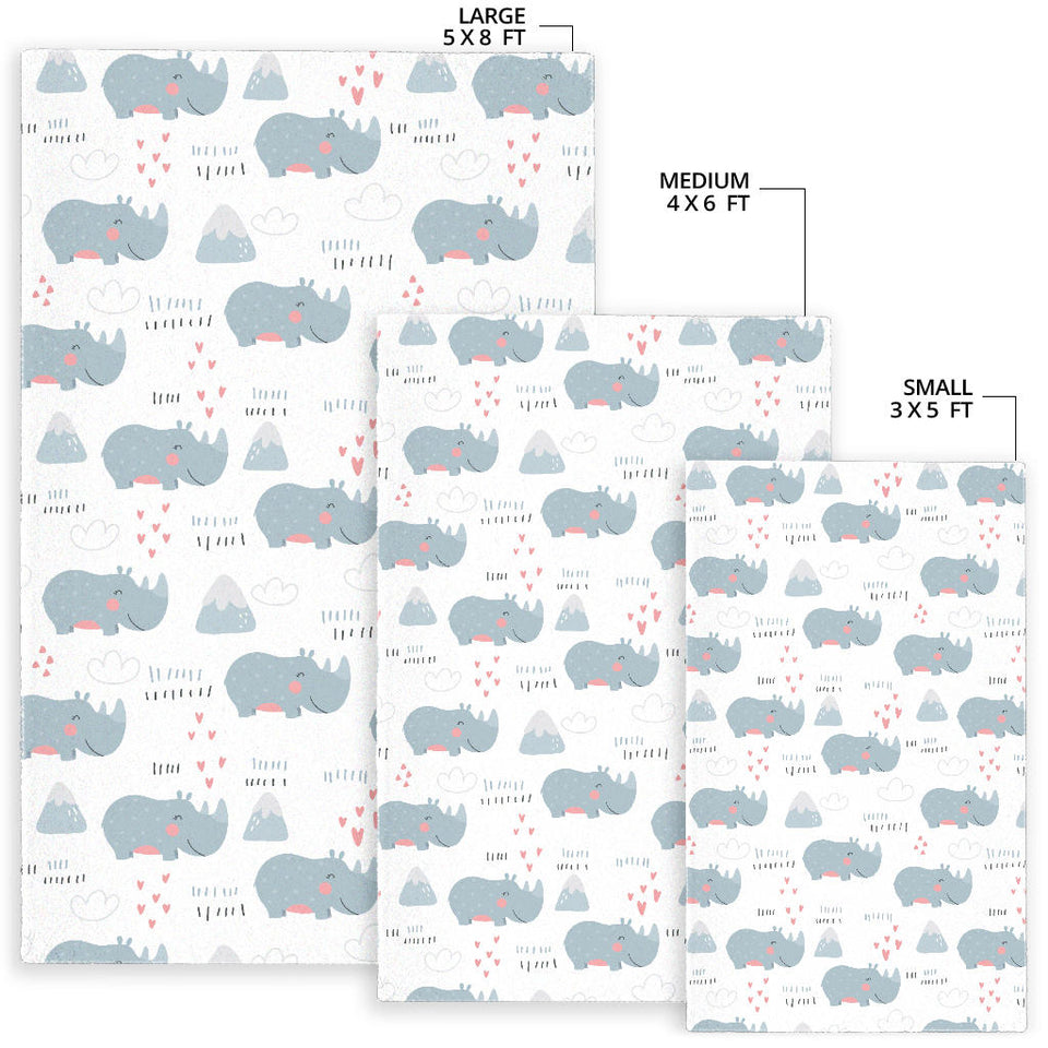 Cute Rhino Heart Pattern Area Rug