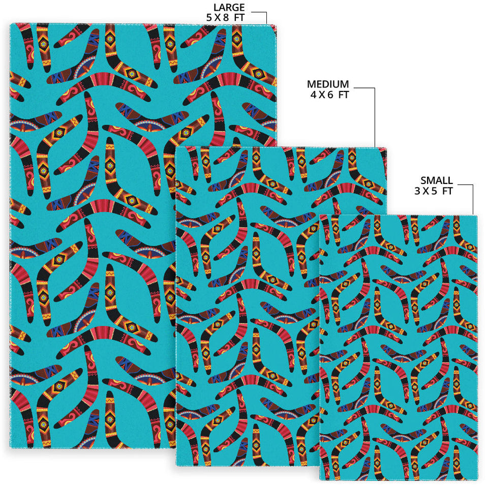 Boomerang Australian Aboriginal Ornament Blue Background Area Rug