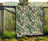 Toucan Tropical Green Jungle Palm Pattern Premium Quilt