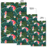 Parrot Palm Tree Leaves Flower Hibiscus Pattern Area Rug