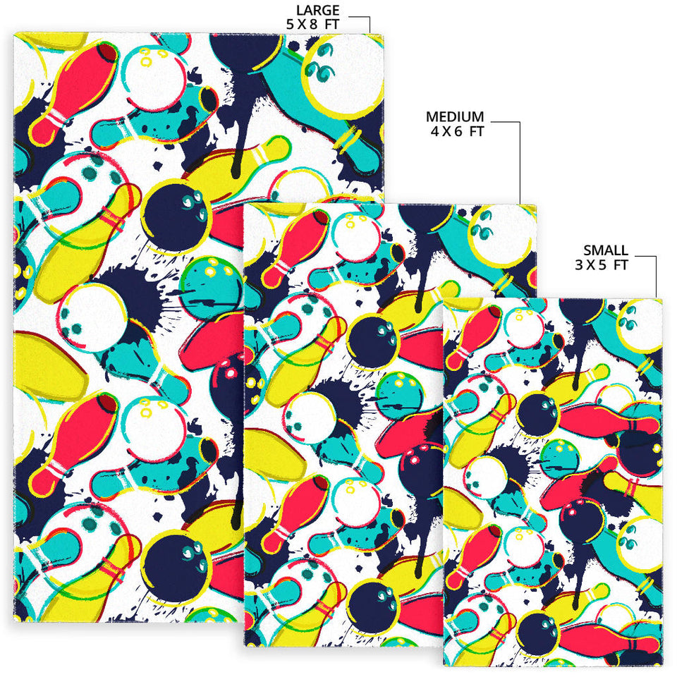 Watercolor Bowling Ball Pins Area Rug