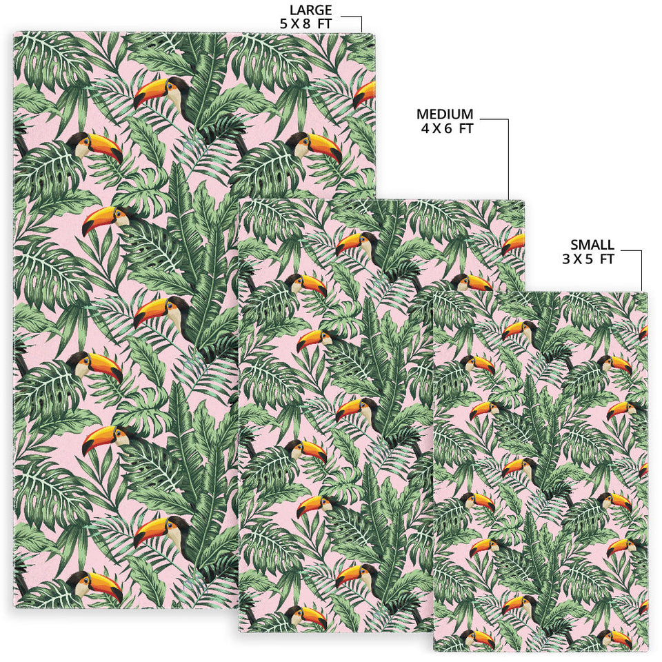 Toucan Tropical Green Jungle Palm Pattern Area Rug