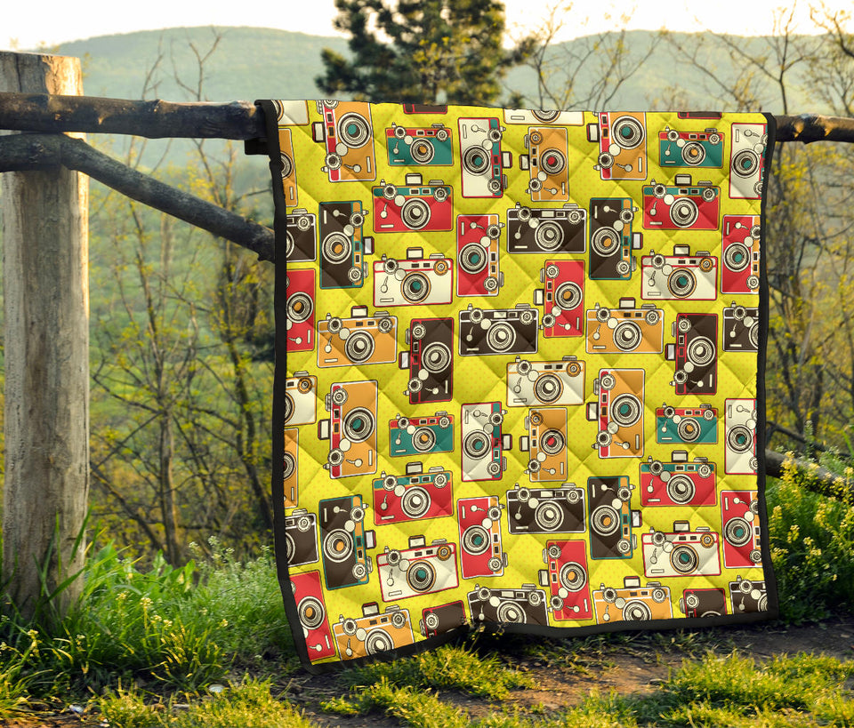 Camera Pattern Print Design 02 Premium Quilt