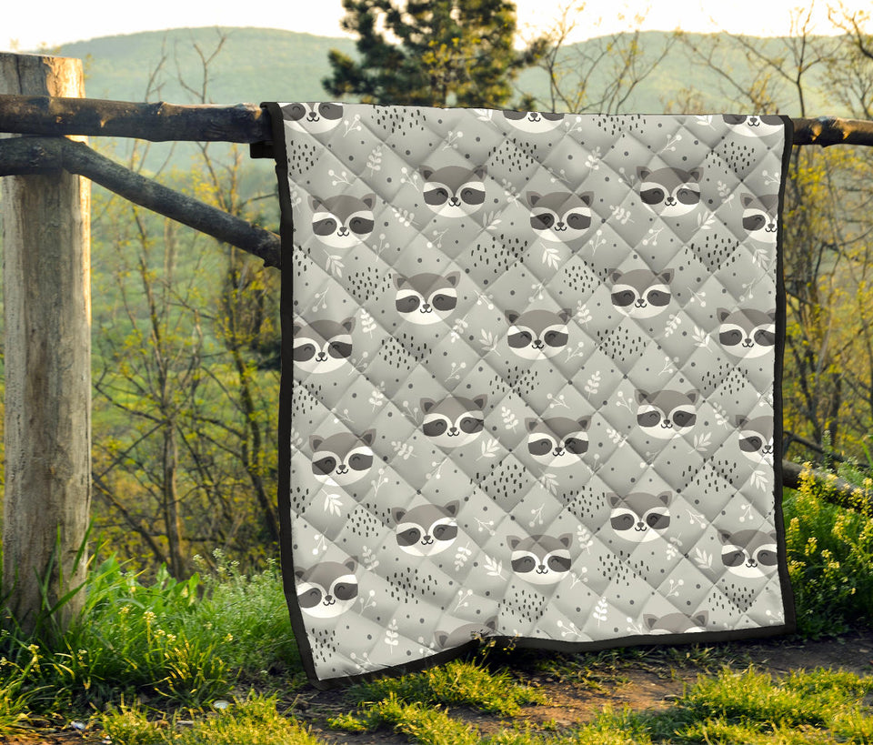 Cute Raccoons Leaves Dot Premium Quilt