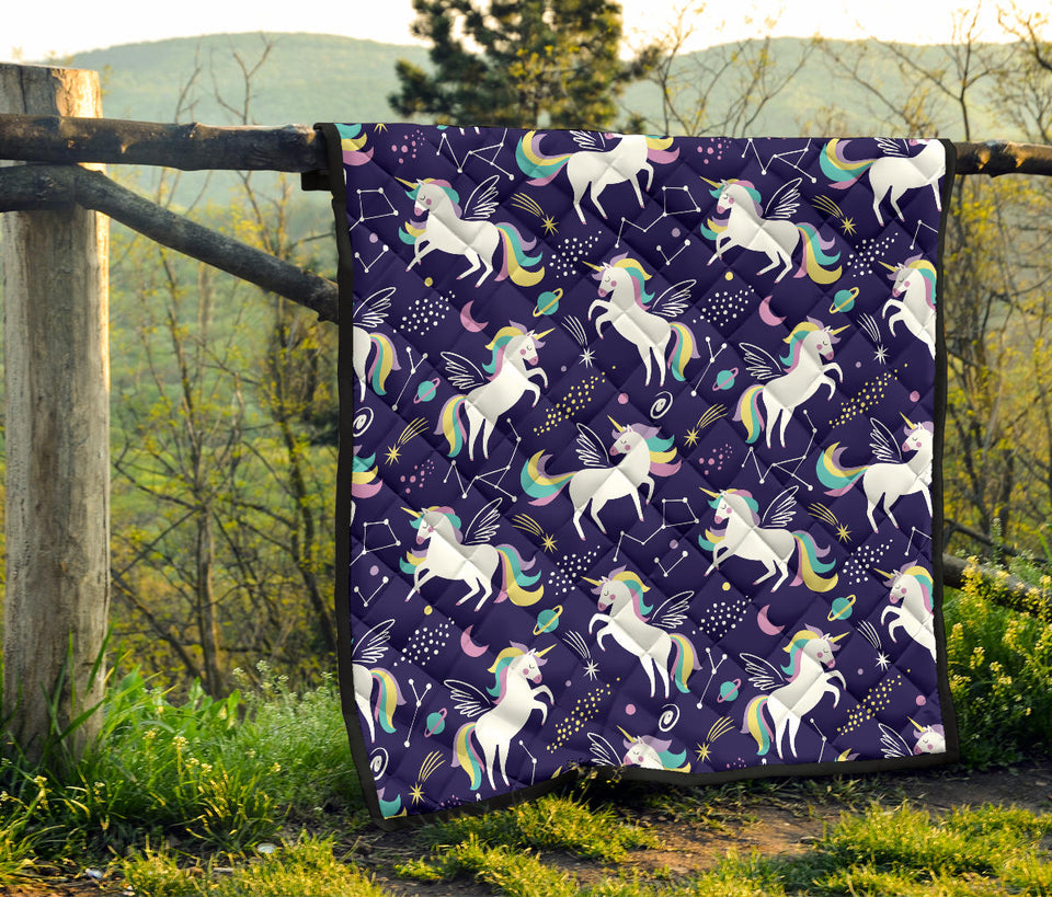 Hand Drawn Cute Unicorn Star Planet Premium Quilt
