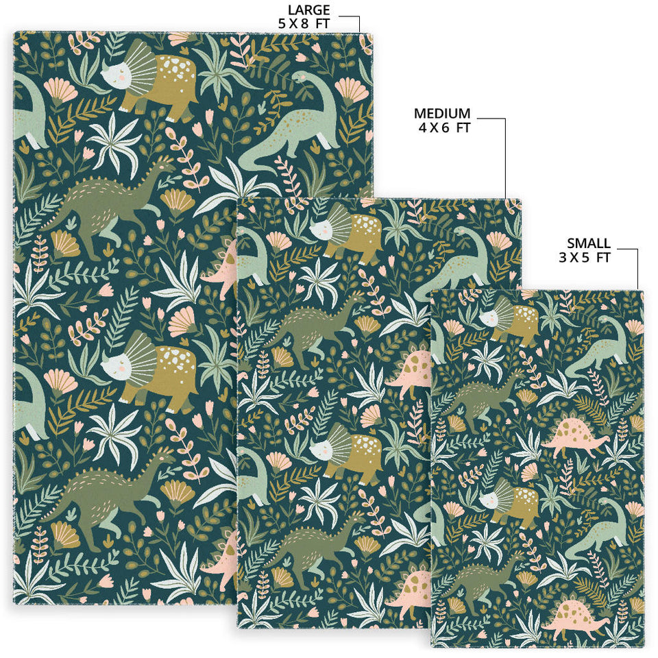 Dinosaurs Tropical Leaves Flower Pattern Area Rug
