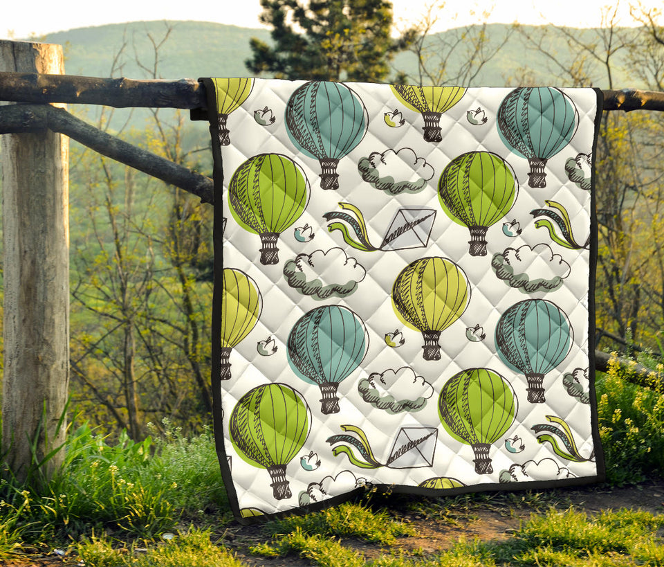 Hot Air Balloon Bird Cloud Pattern Premium Quilt