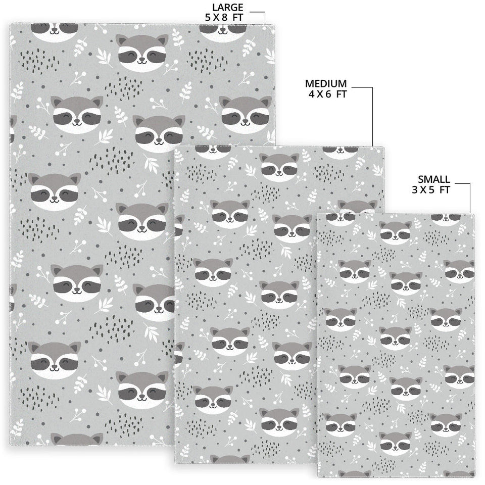 Cute Raccoons Leaves Dot Area Rug