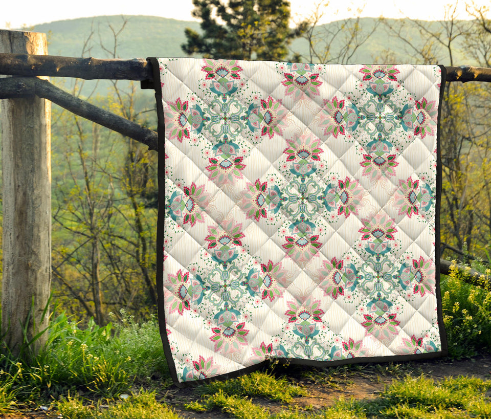 Square Floral Indian Flower Pattern Premium Quilt