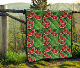 Watermelons Tropical Palm Leaves Pattern Background Premium Quilt