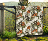 Monkey Red Hibiscus Flower Palm Leaves Floral Pattern Premium Quilt