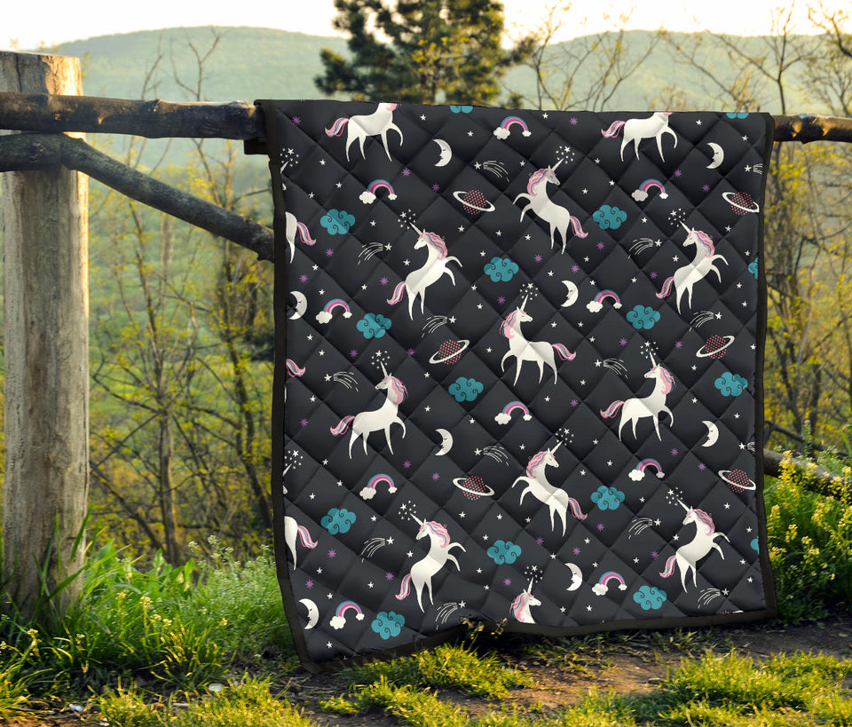 Unicorn Rainbows Moon Clound Star Pattern Premium Quilt