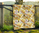 Cool Bee Honeycomb Leaves Pattern Premium Quilt