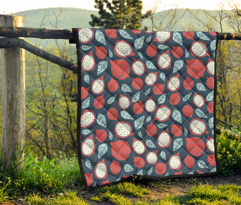 Dragon Fruits Dark Blue Background Premium Quilt