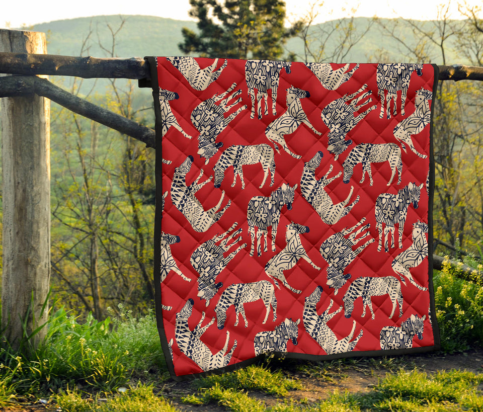 Zebra Abstract Red Background Premium Quilt