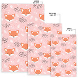 Cute Fox Pattern Pink Background Area Rug