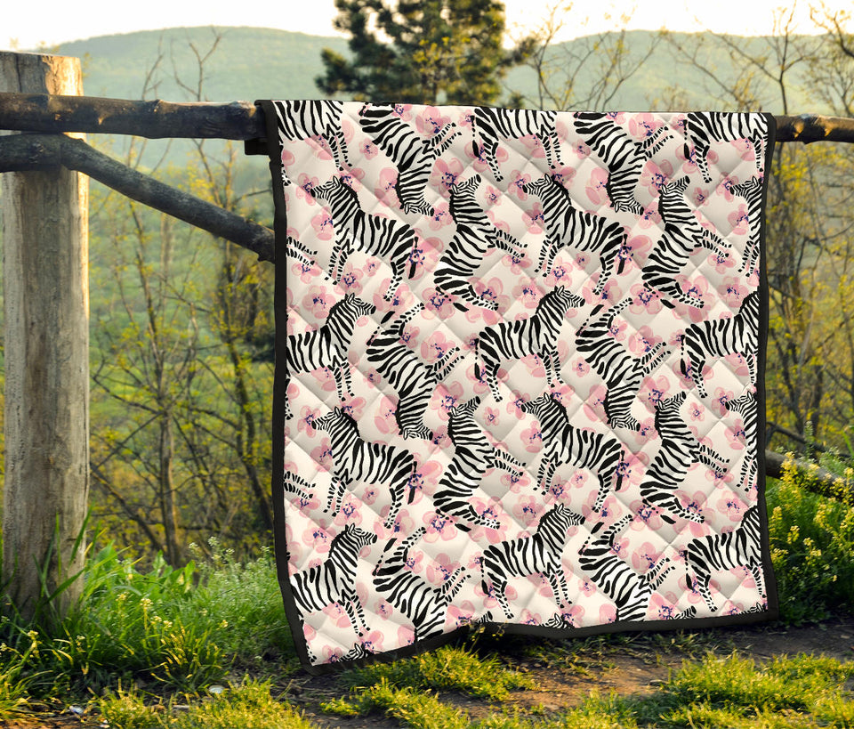 Zebra Pink Flower Background Premium Quilt