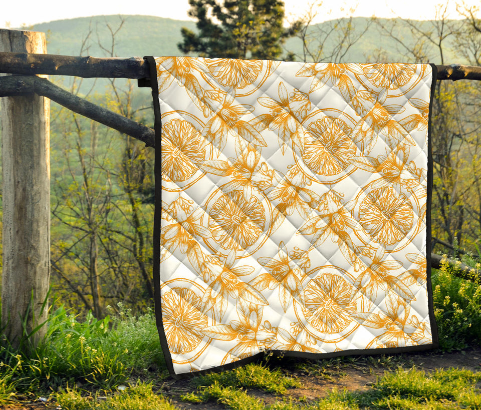 Hand Drawn Orange Fruit Pattern Premium Quilt