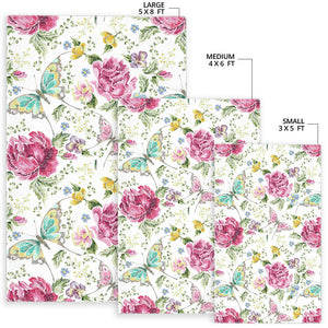 Hand Drawn Butterfly Rose Area Rug