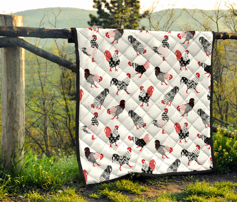 Cool Rooster Chicken Cock Floral Ornament Background Premium Quilt