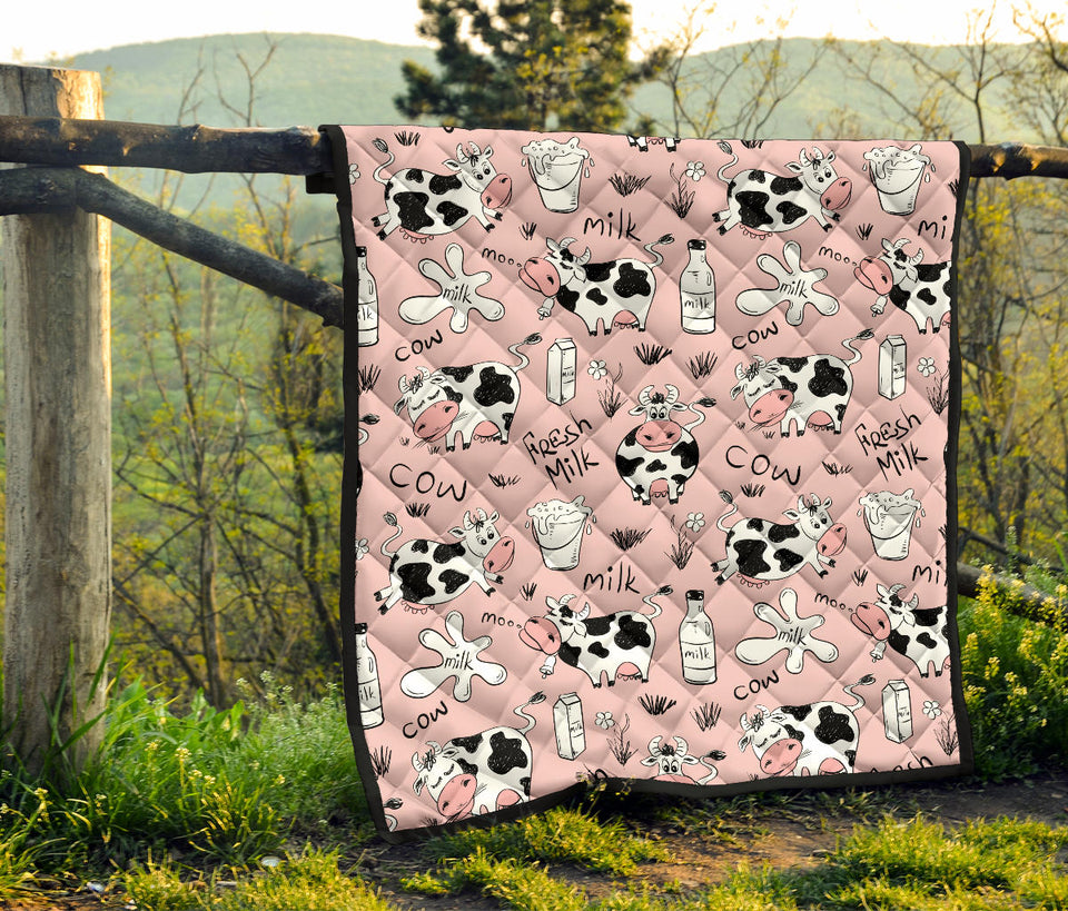 Cows Milk Product Pink Background Premium Quilt