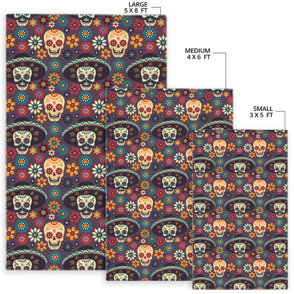Sugar Skulls Flower Maxican Pattern Area Rug