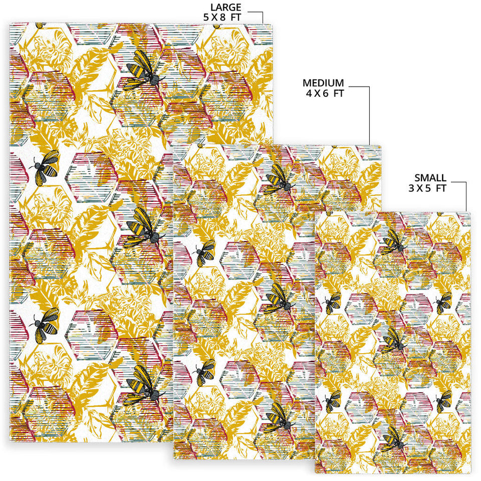 Cool Bee Honeycomb Leaves Pattern Area Rug